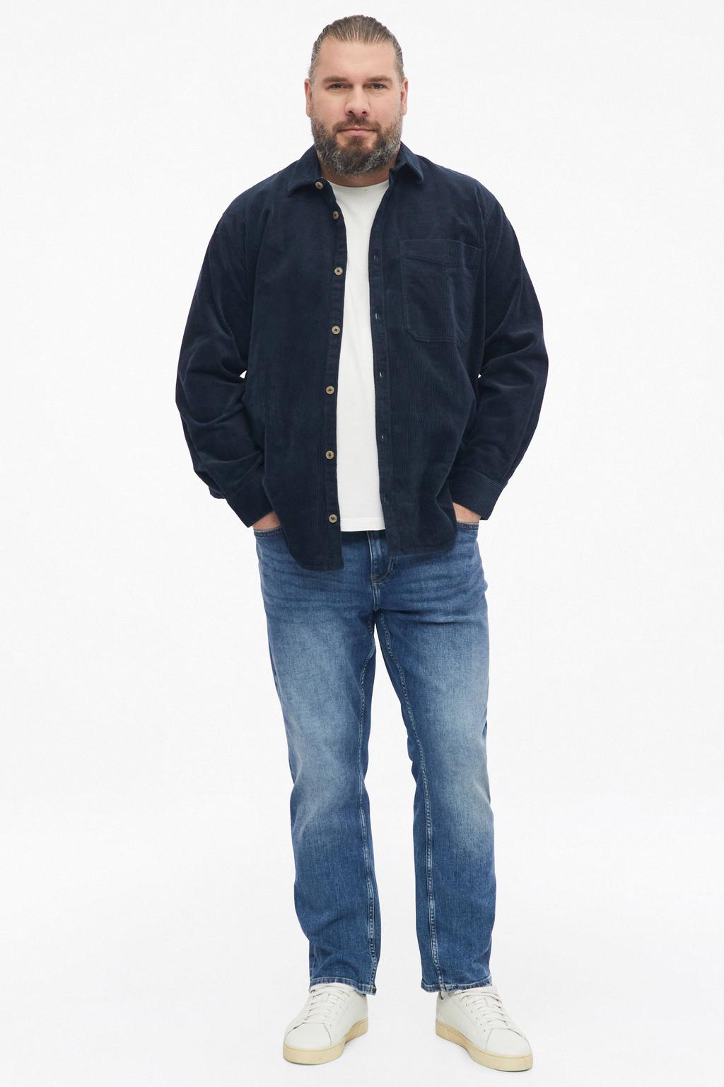 s.Oliver Big Size relaxed fit corduroy overhemd - blauwzwart