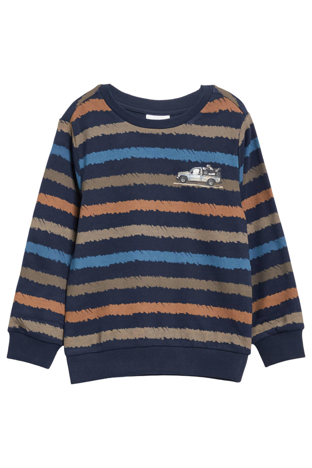 s.Oliver junior gestreepte sweater - donkerblauw/cognac/beige