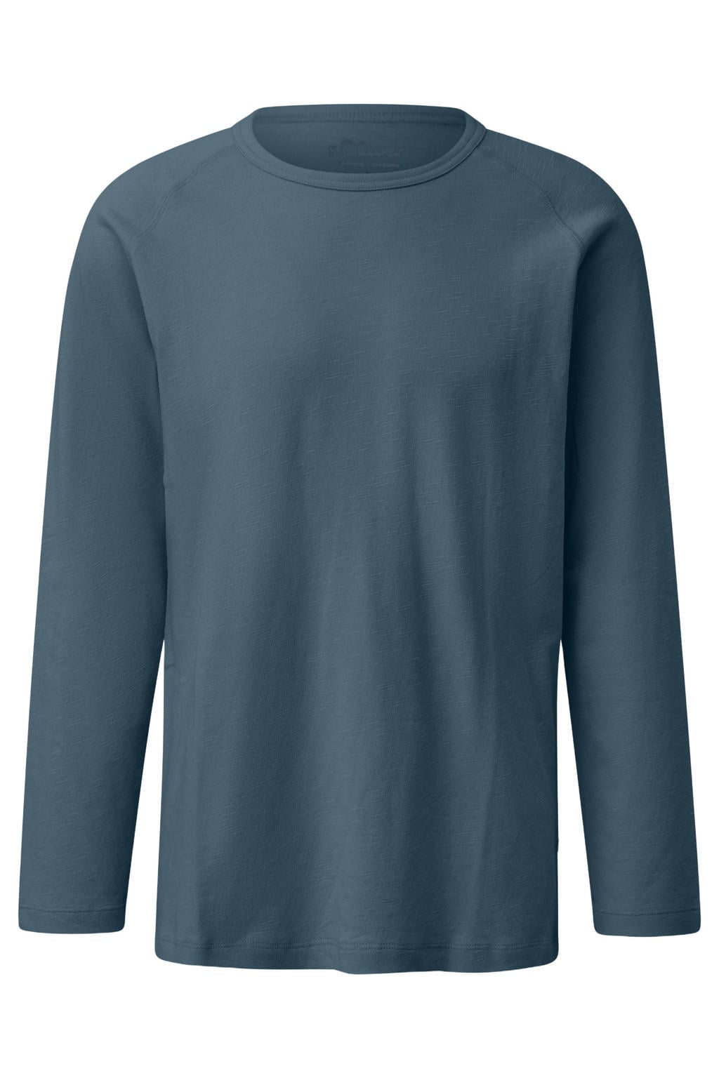 Blauwe heren s.Oliver regular fit longsleeve van katoen met effen, lange mouwen en ronde hals