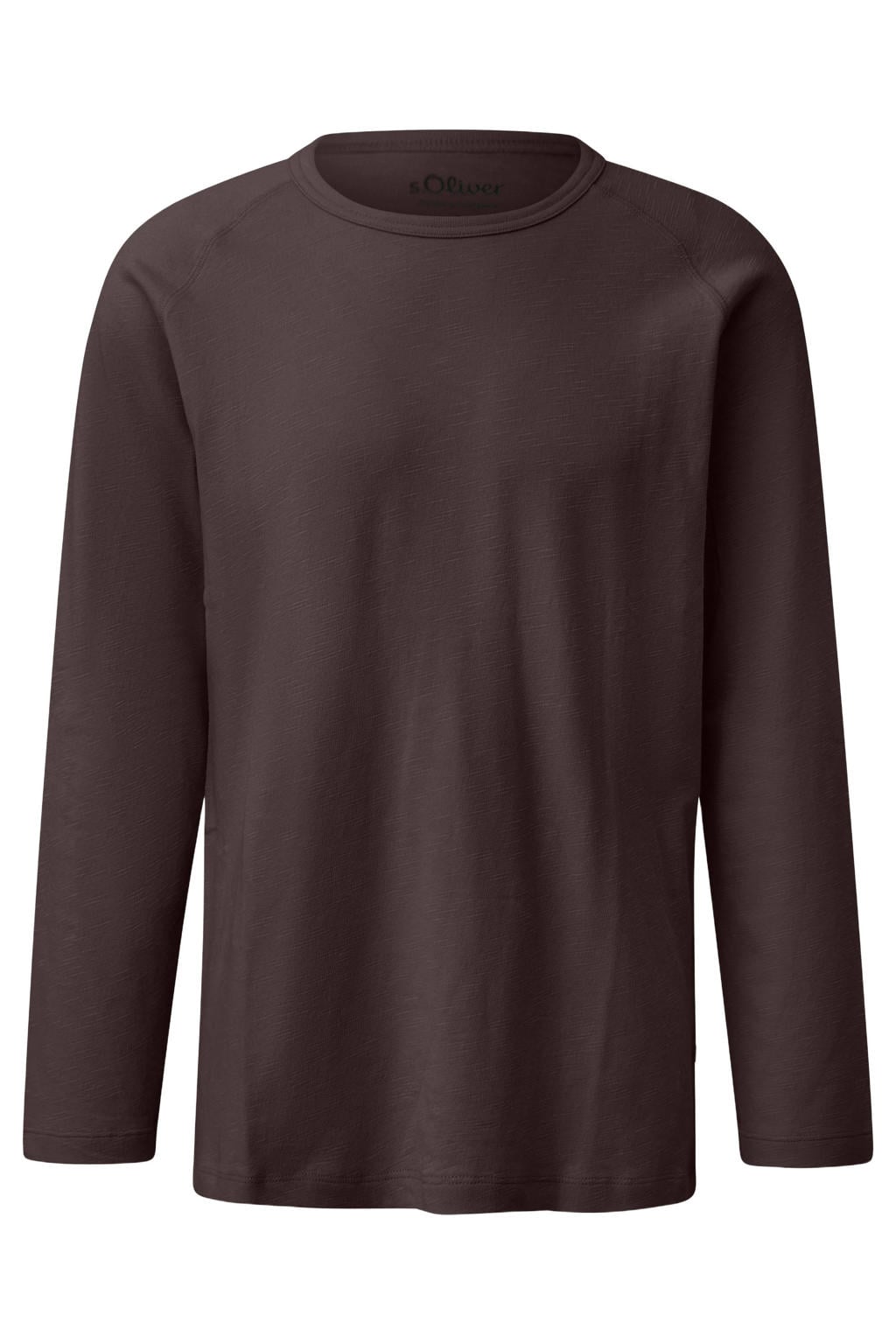 Donkerblauwe heren s.Oliver regular fit longsleeve van katoen met effen, lange mouwen en ronde hals