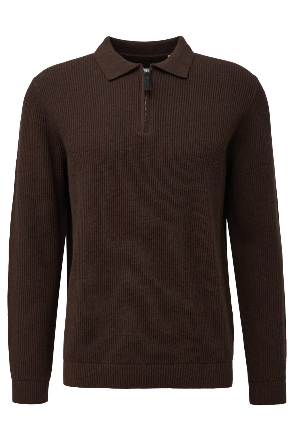 Donkerblauwe heren s.Oliver Big Size katoenen regular fit gebreide trui met lange mouwen en polo kraag