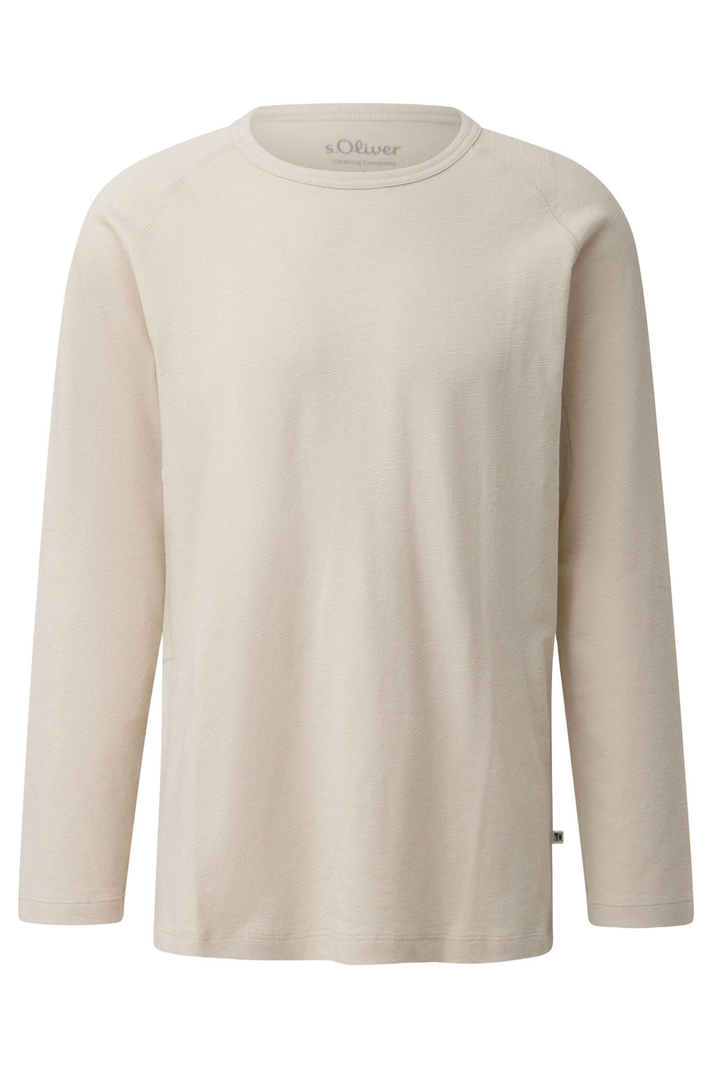 Beige heren s.Oliver regular fit longsleeve van katoen met effen, lange mouwen en ronde hals