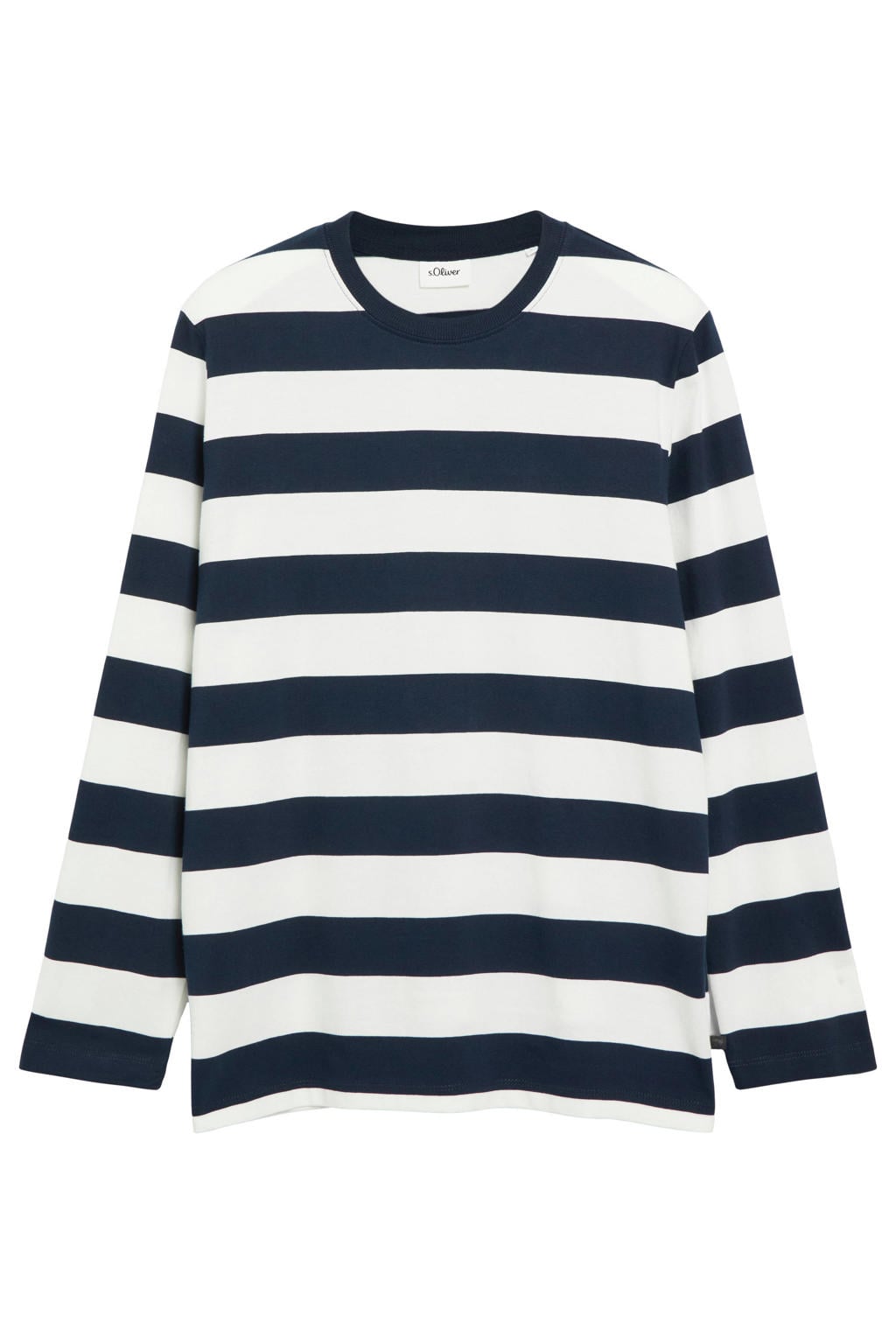 Witte heren s.Oliver regular fit gestreepte longsleeve van katoen met lange mouwen, ronde hals en geribde boorden