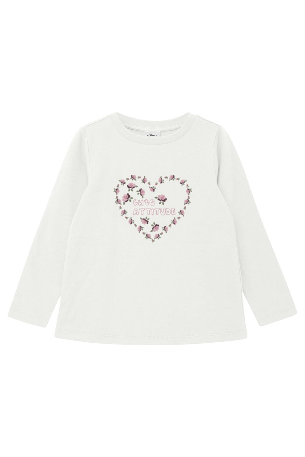 Ecru meisjes s.Oliver longsleeve van katoen met printopdruk, lange mouwen en ronde hals