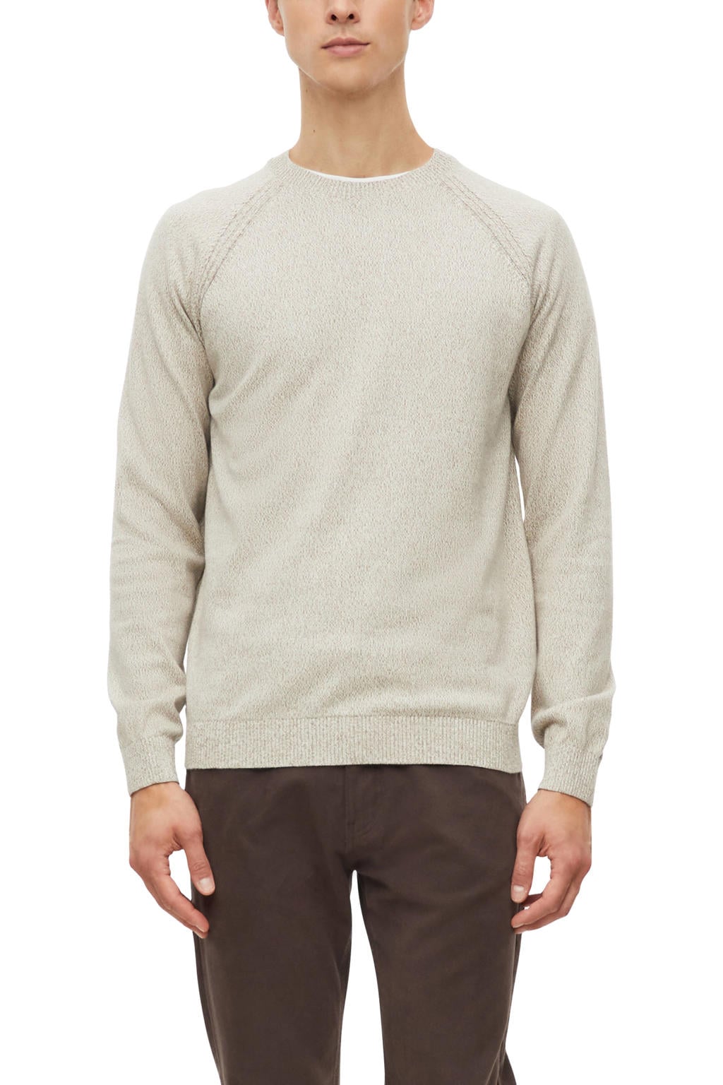 s.Oliver katoenen regular fit gemêleerde gebreide trui - beige