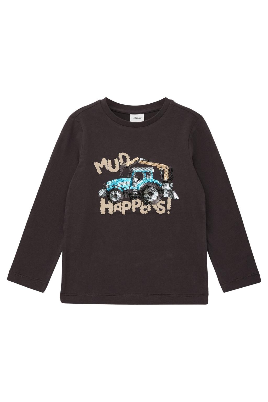 Donkerblauwe jongens s.Oliver longsleeve en print met lange mouwen en ronde hals
