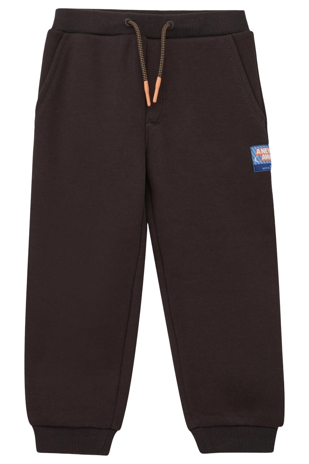 Bruine jongens s.Oliver joggingbroek van sweat materiaal met elastische tailleband met koord en effen