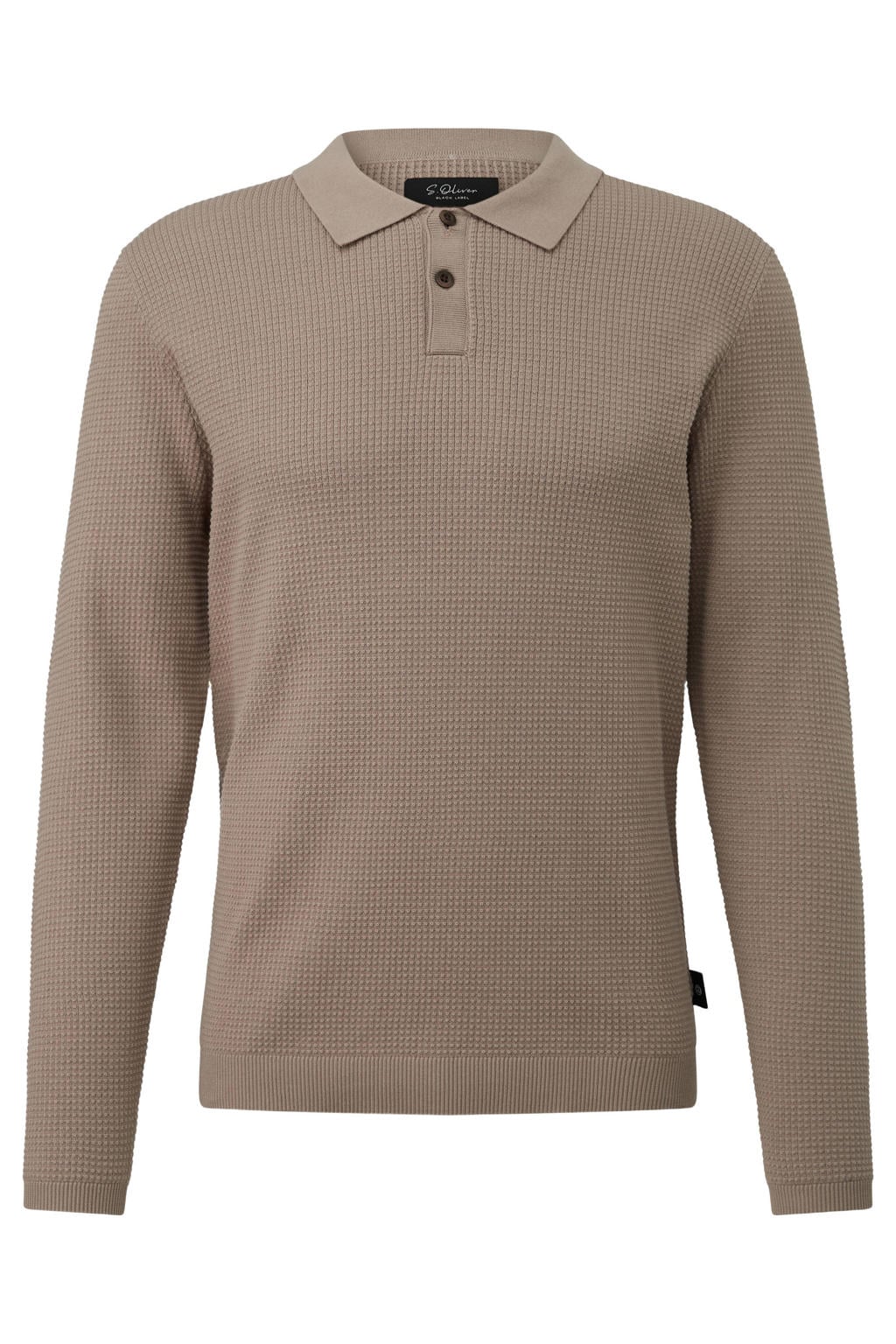 Bruine heren s.Oliver BLACK LABEL katoenen regular fit gebreide trui met lange mouwen en polo kraag
