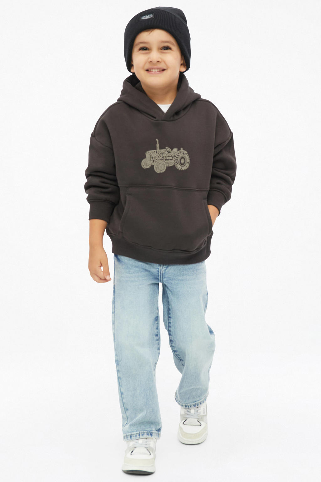 s.Oliver hoodie met print - donkerbruin