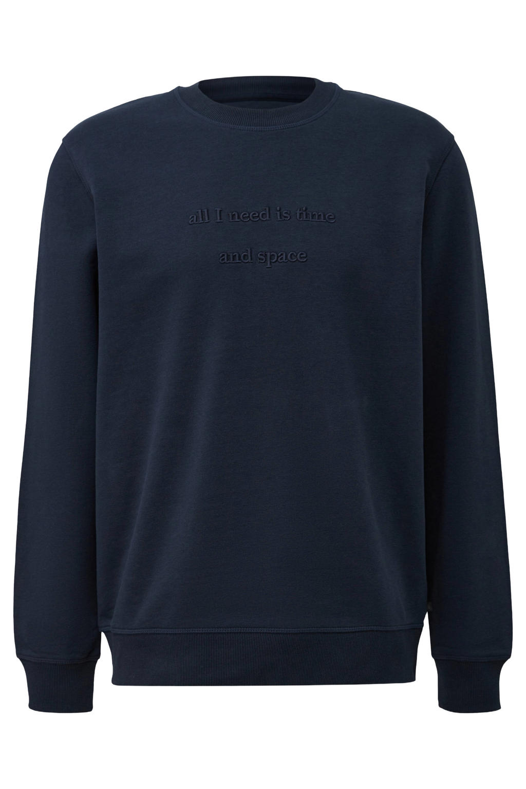 Donkerblauwe heren s.Oliver Big Size Plus Size regular fit sweater zwart met effen en lange mouwen