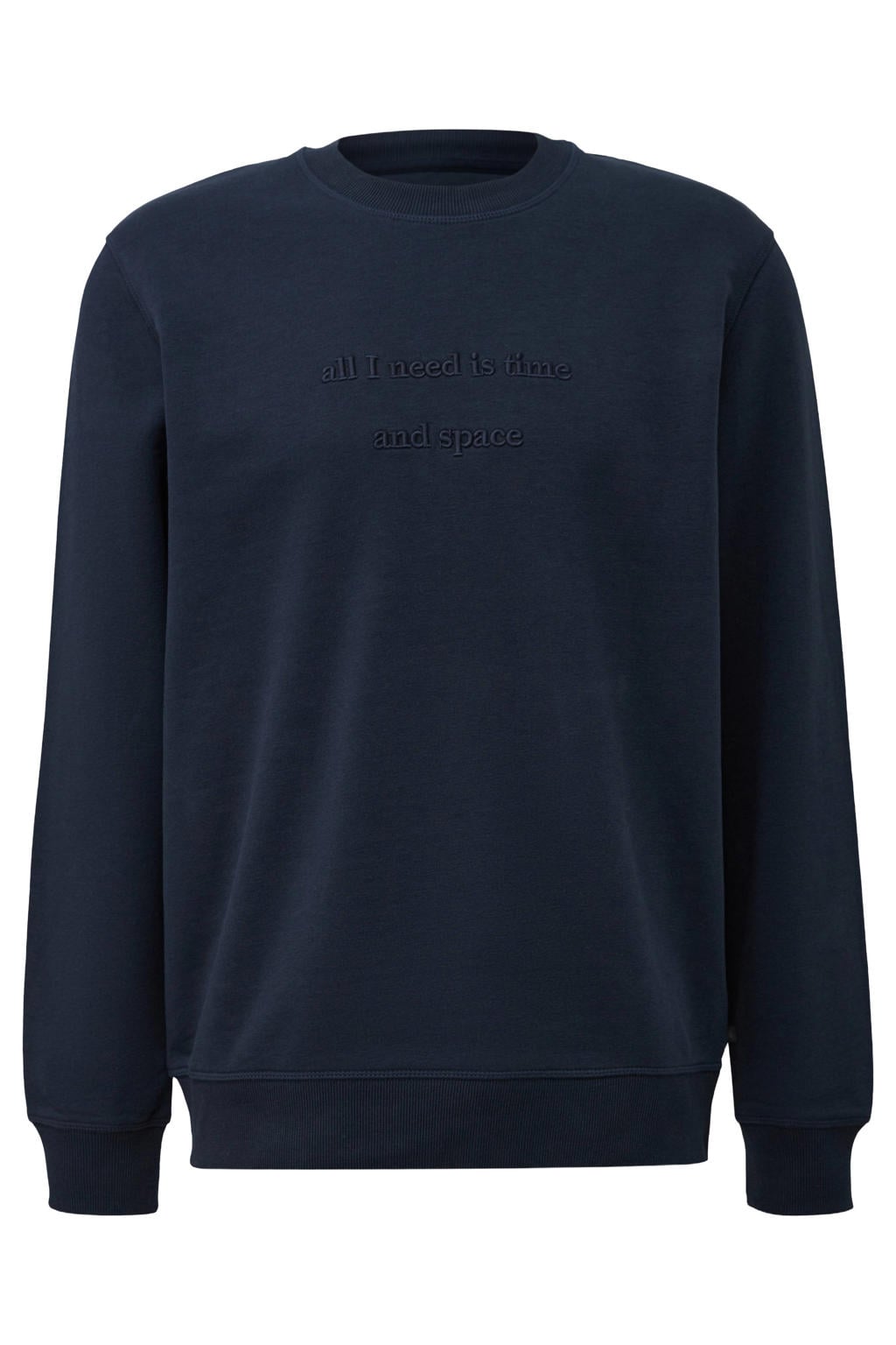 Donkerblauwe heren s.Oliver Big Size Plus Size regular fit sweater zwart met effen en lange mouwen