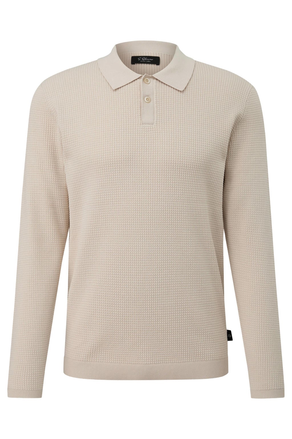 Beige heren s.Oliver BLACK LABEL katoenen regular fit gebreide trui met lange mouwen en polo kraag