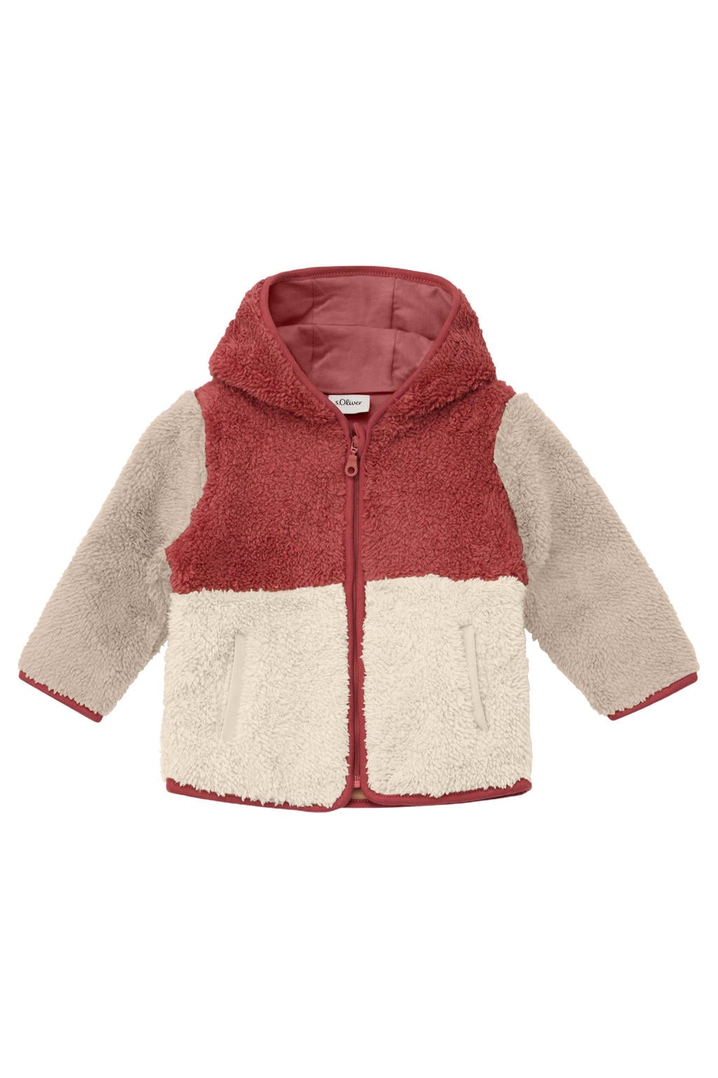Beige en rode jongens s.Oliver van polyester met meerkleurige print, lange mouwen, capuchon en ritssluiting