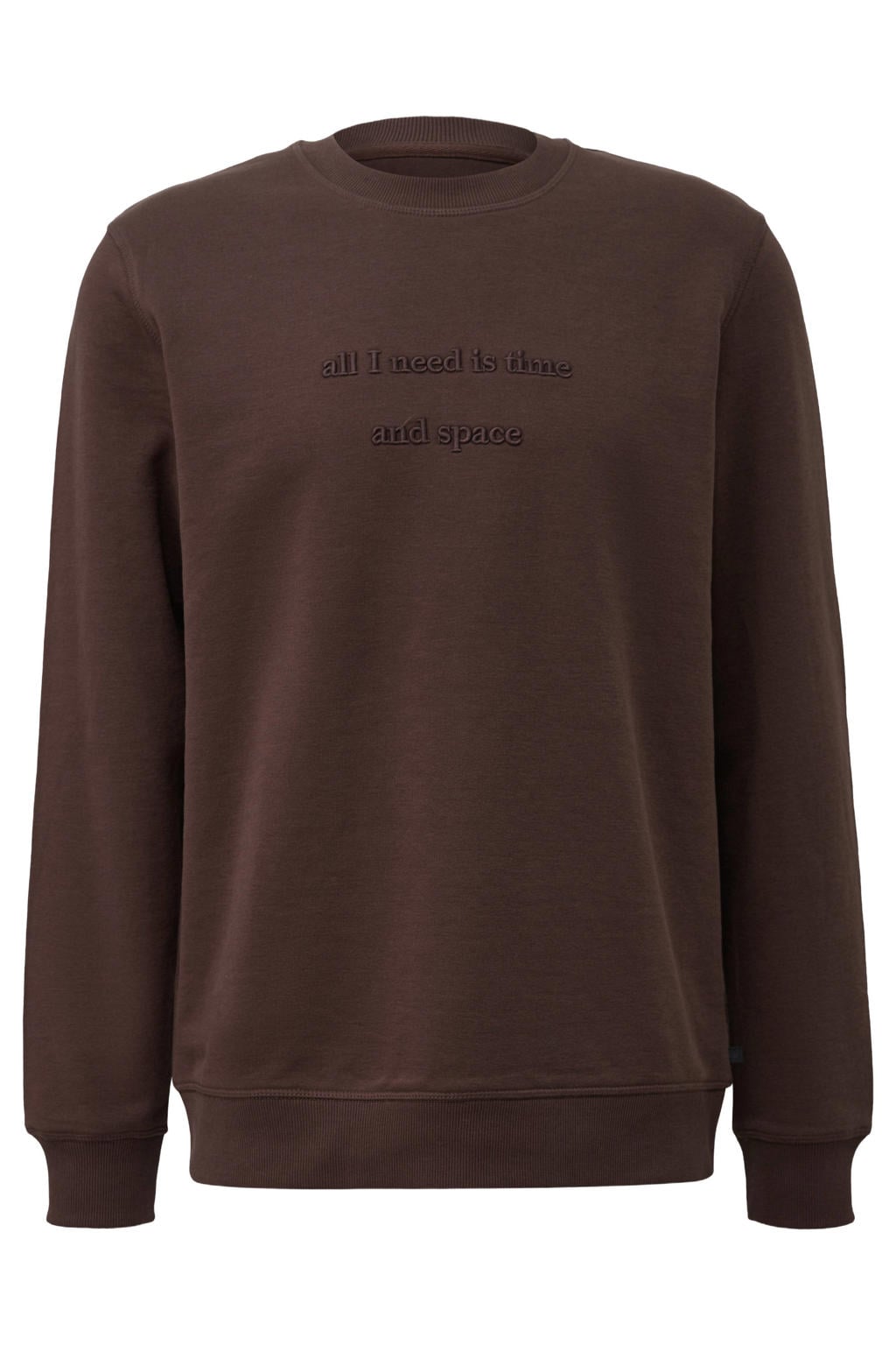 Bruine heren s.Oliver Big Size regular fit trui van sweat materiaal met effen, lange mouwen, ronde hals en borduursels