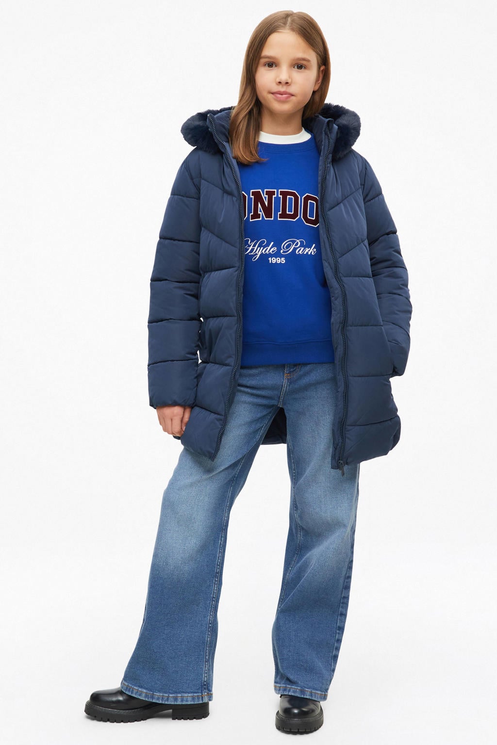 Donkerblauwe meisjes s.Oliver van polyester met effen, lange mouwen, capuchon en ritssluiting