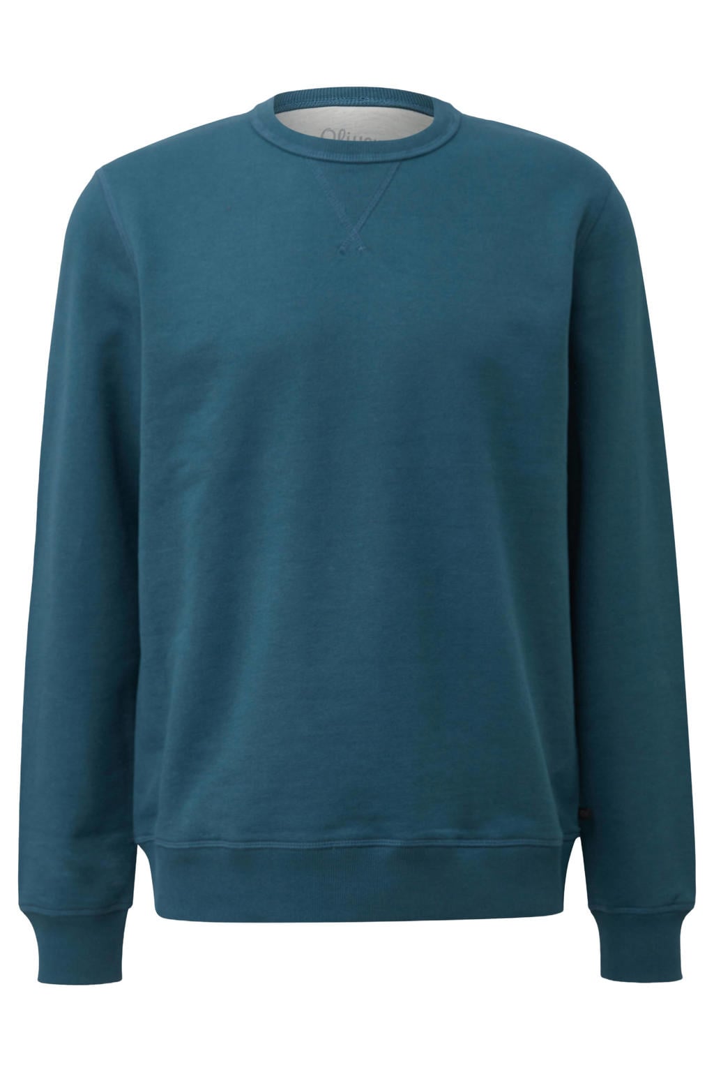 Blauwe heren s.Oliver Big Size regular fit sweater met effen, lange mouwen, ronde hals en geribde boorden