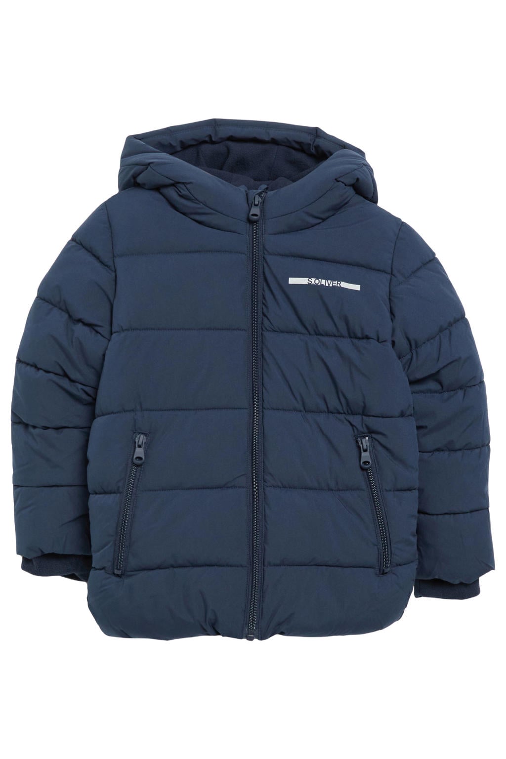 Marineblauw jongens s.Oliver pufferjas blauw van polyester met effen, lange mouwen, capuchon en ritssluiting