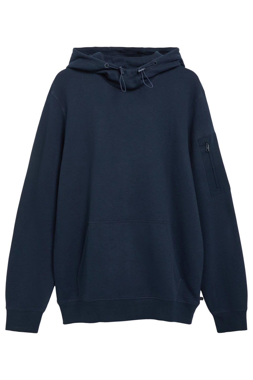 Donkerblauwe heren s.Oliver regular fit hoodie zwart van sweat materiaal met effen, lange mouwen en capuchon