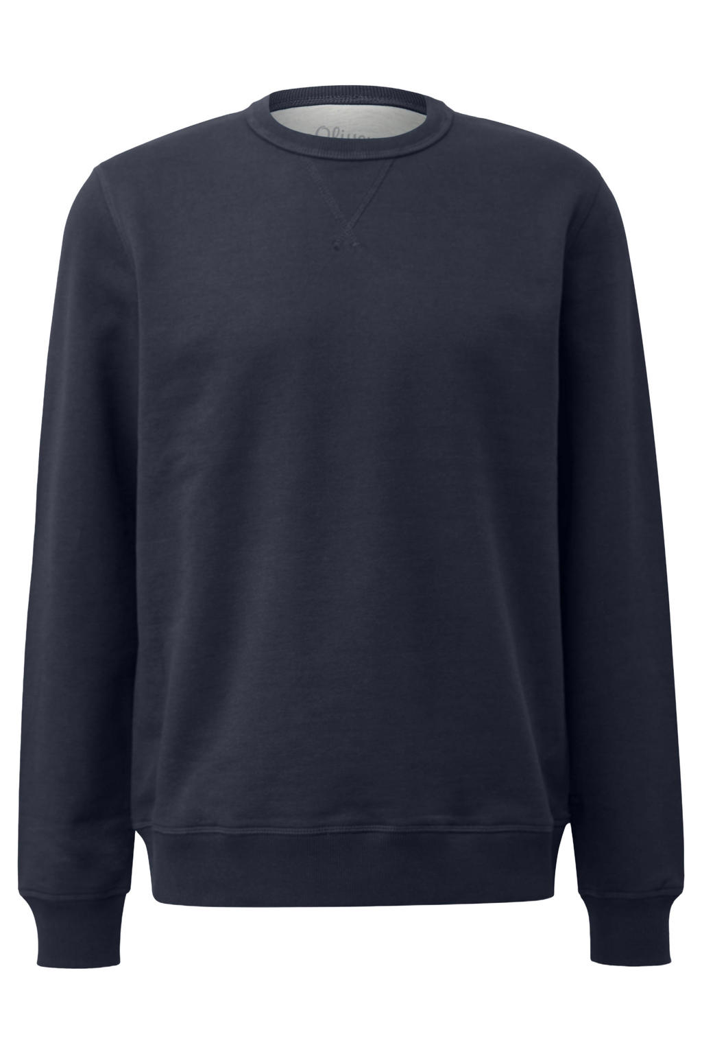 Donkerblauwe heren s.Oliver Big Size regular fit sweater zwart met effen, lange mouwen, ronde hals en geribde boorden