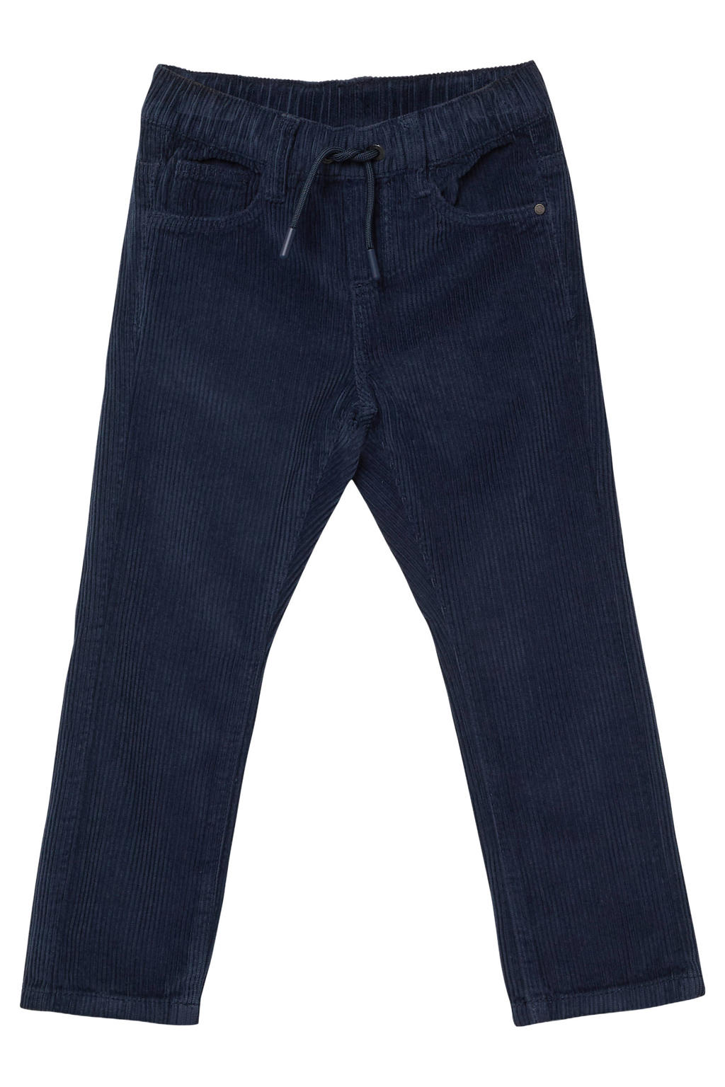 Donkerblauwe jongens s.Oliver corduroy casual broek van polyester met elastische tailleband met koord en effen