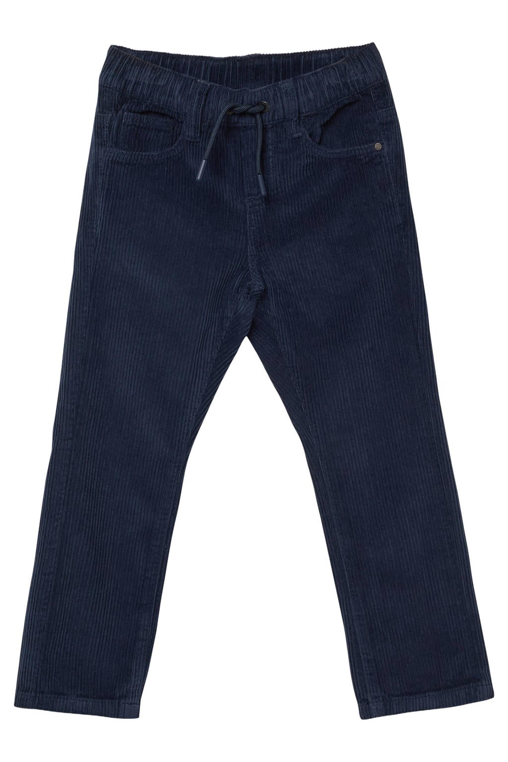 Donkerblauwe jongens s.Oliver corduroy casual broek van polyester met elastische tailleband met koord en effen