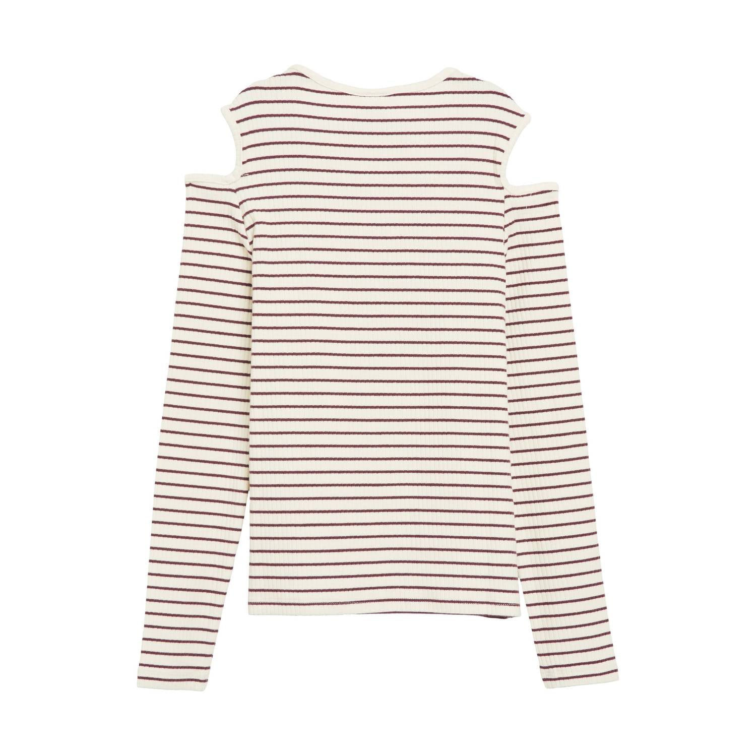 s.Oliver gestreepte longsleeve met open schouders beige donkerrood