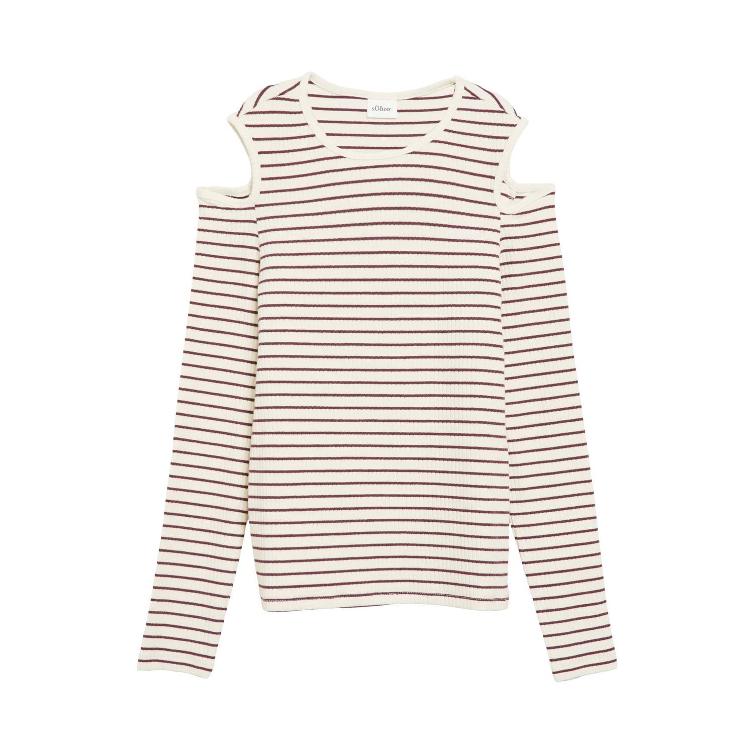 S.Oliver gestreepte longsleeve met open schouders beige donkerrood