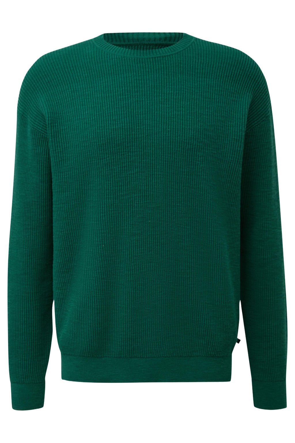 Groene heren s.Oliver regular fit katoenen gebreide trui met lange mouwen en ronde hals
