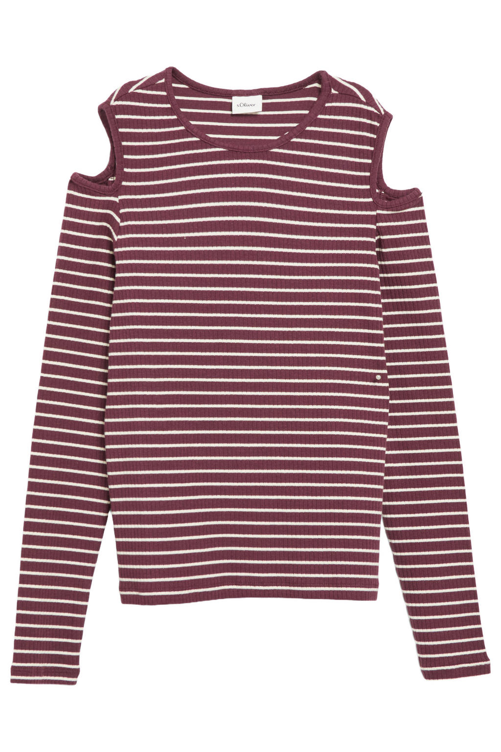 s.Oliver gestreepte longsleeve met cut-out - aubergine/ecru