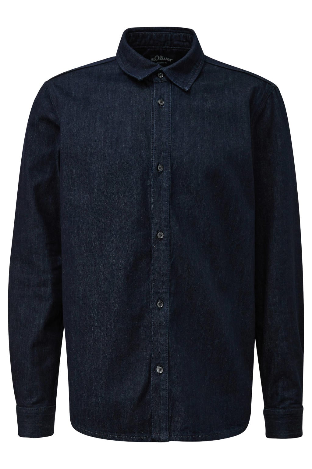 heren s.Oliver Big Size relaxed fit overhemd van denim met effen, lange mouwen en klassieke kraag