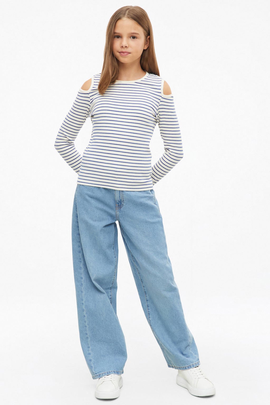 s.Oliver gestreepte longsleeve met cut-out - wit/blauw