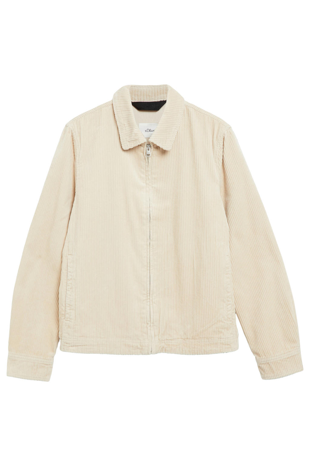 Beige heren s.Oliver corduroy regular fit overshirt met effen, lange mouwen en klassieke kraag