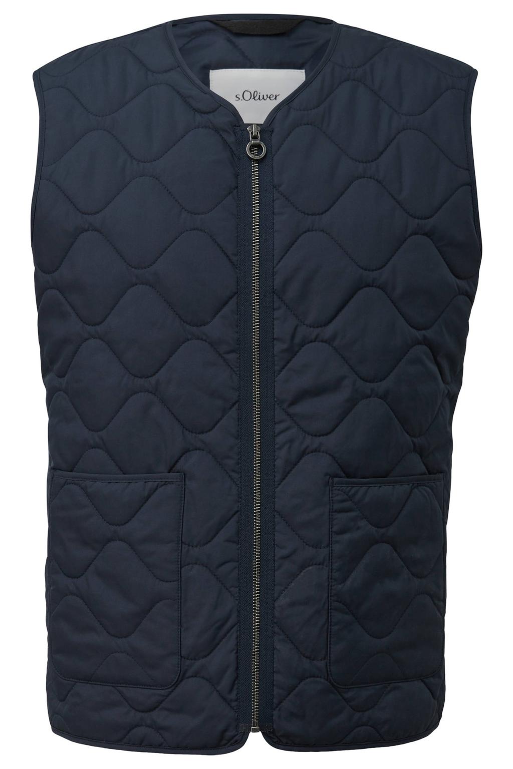Donkerblauwe heren s.Oliver Big Size bodywarmer zwart van polyester met effen, ronde hals en doorgestikte details