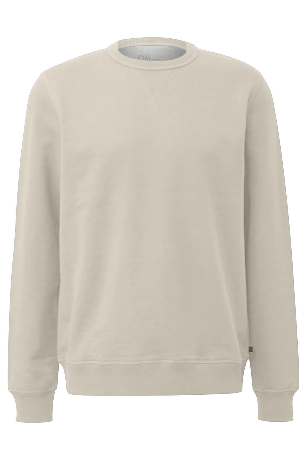 Lichtgrijze heren s.Oliver regular fit sweater met effen, lange mouwen, ronde hals en geribde boorden