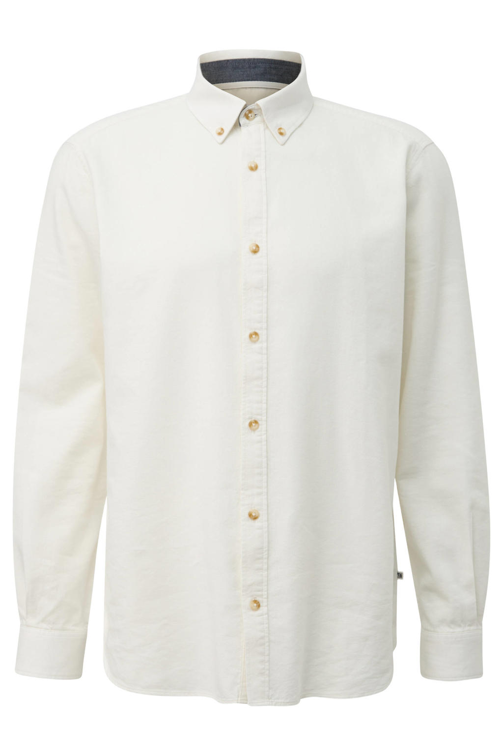 Witte heren s.Oliver regular fit casual overhemd van katoen met effen, lange mouwen, klassieke kraag en knoopdetail