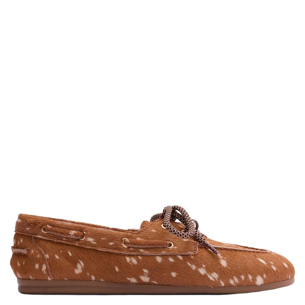 Sacha leren bootschoenen met dierenprint - cognac