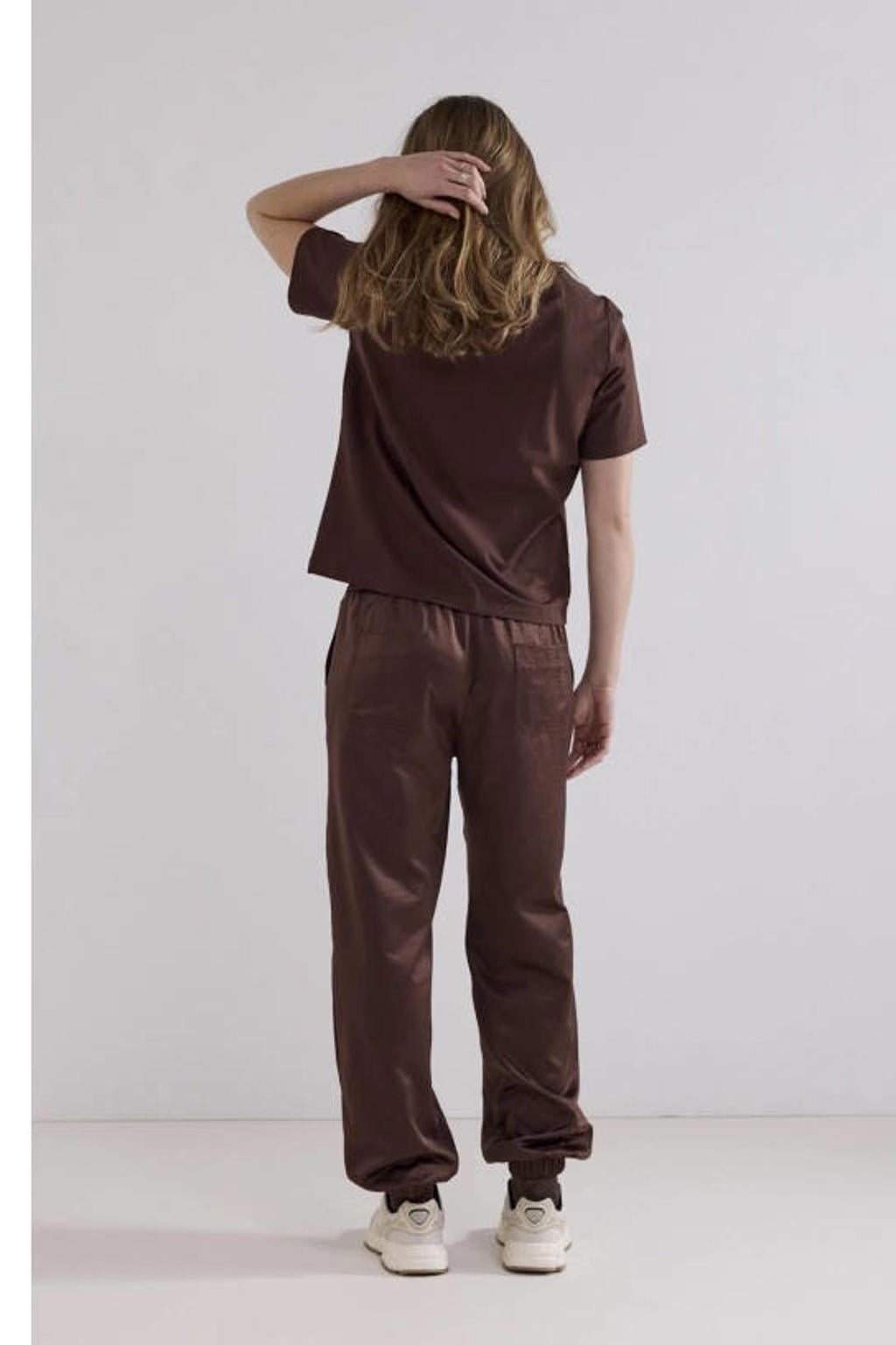 Bruine dames Tramontana gebloemd T-shirt van katoen met korte mouwen en ronde hals