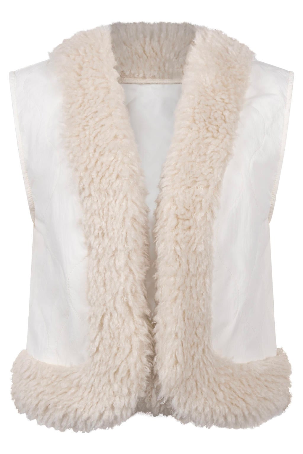 Ecru dames Tramontana quilted teddy gilet van polyamide met effen, V-hals en doorgestikte details