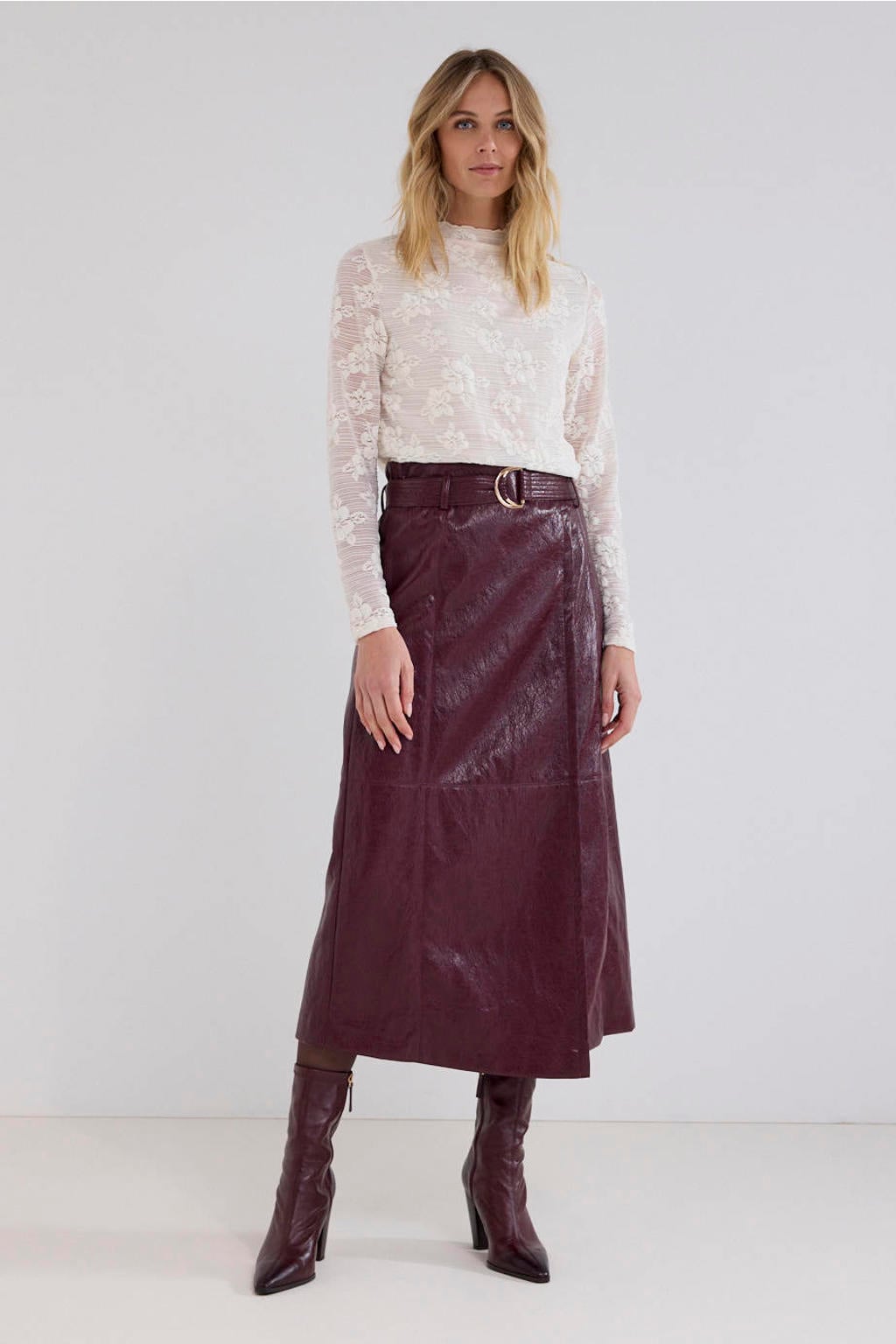 Tramontana imitatieleren midi rok - rood