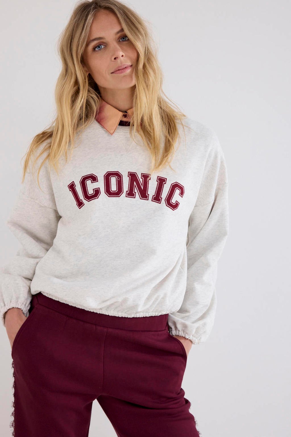 Grijze dames Tramontana gestreepte sweater van katoen met lange mouwen en ronde hals