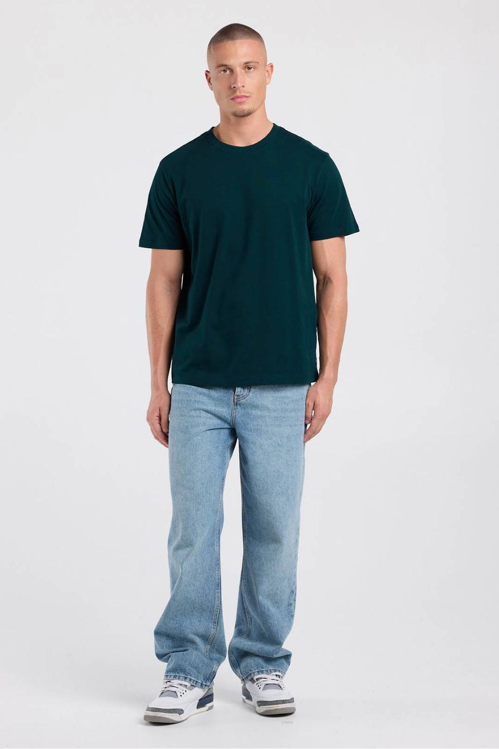 Blauwe heren America Today regular fit T-shirt van katoen met effen, korte mouwen en ronde hals