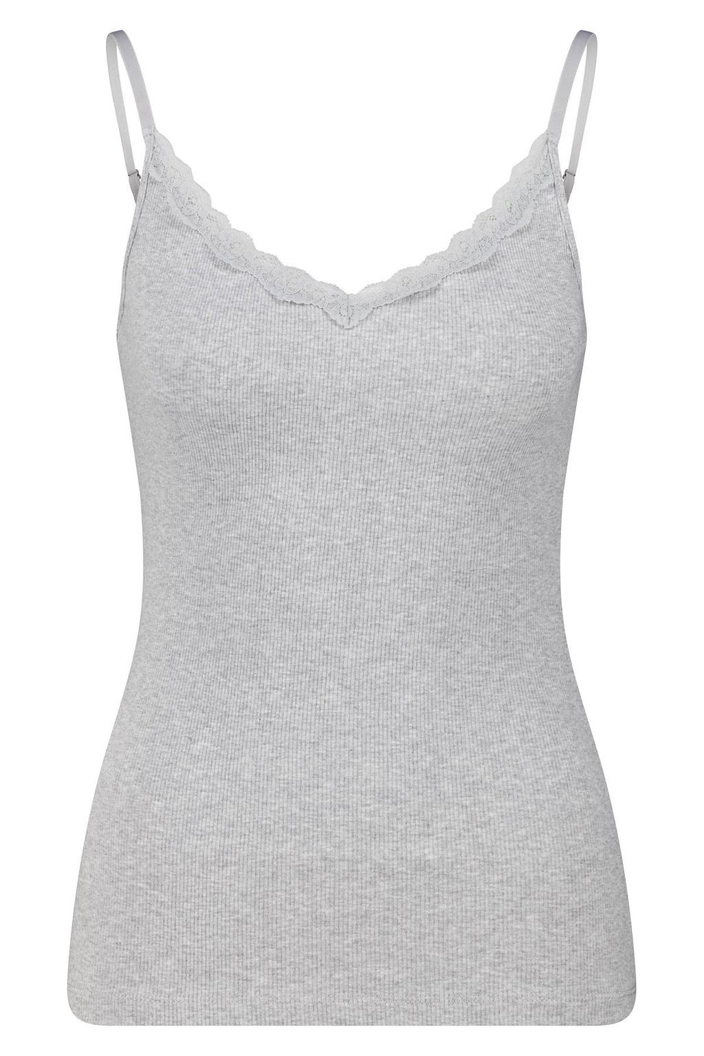 Lichtgrijze dames America Today singlet van katoen met melée print en V-hals