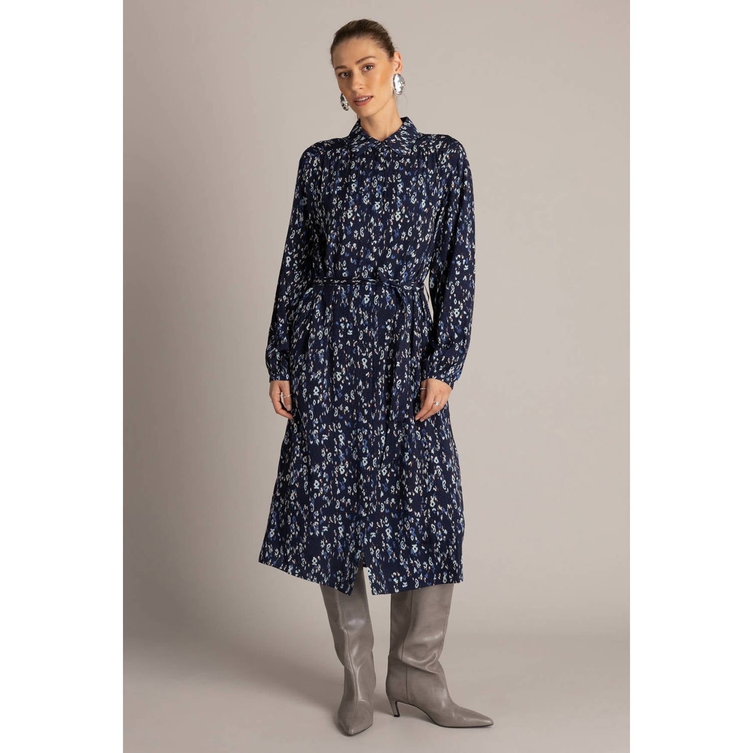 Yest coljurk met ceintuur en print donkerblauw