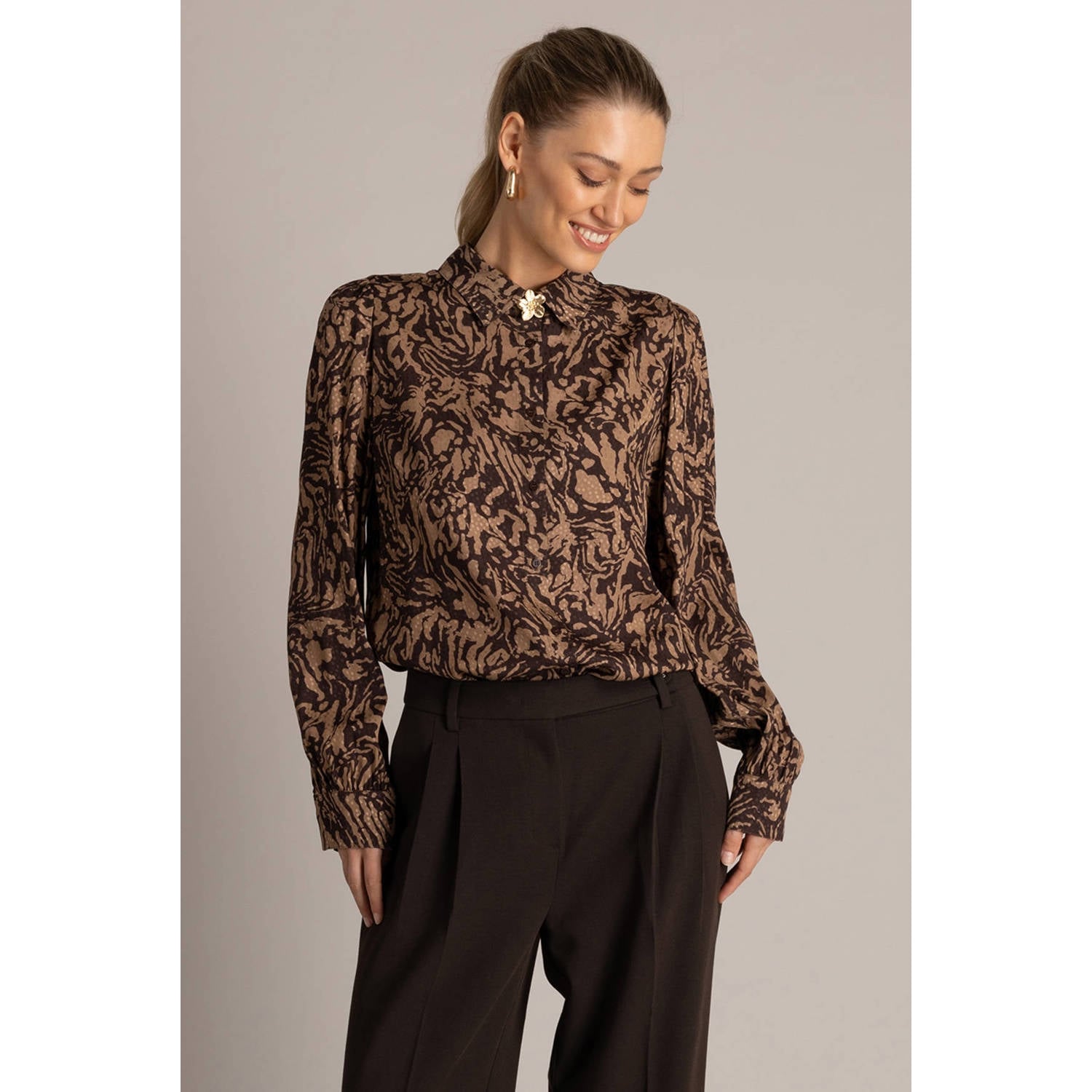Yest blouse met print bruin