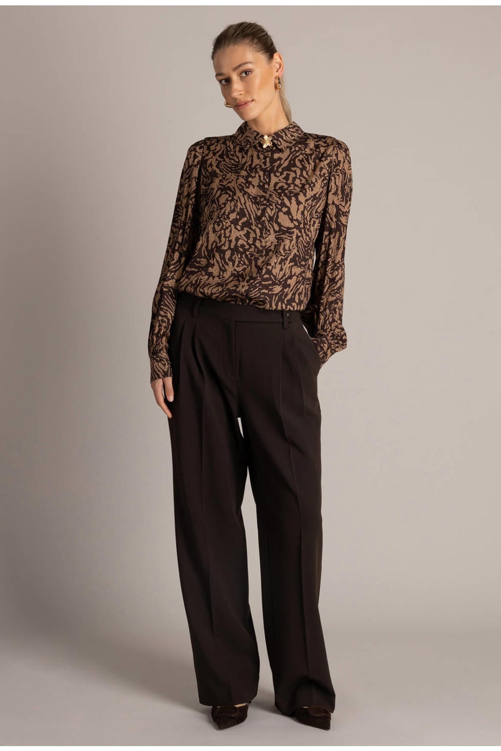 Yest blouse met print - bruin