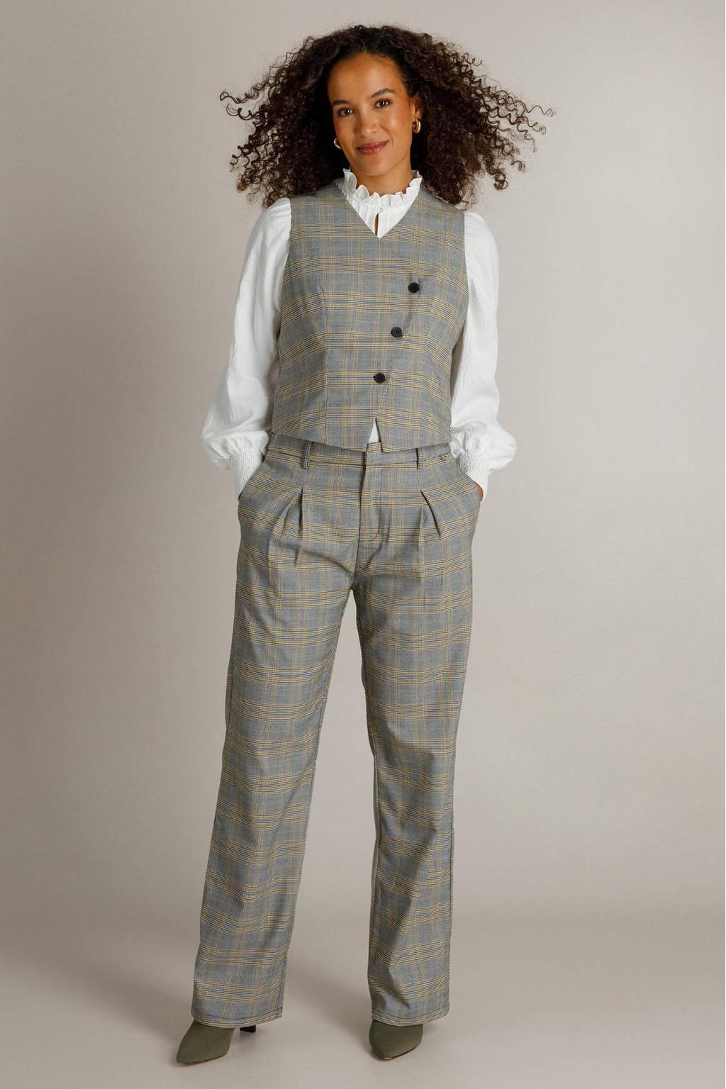 Grijs en gele dames Ivy Beau gilettop van polyester met V-hals en knoopsluiting