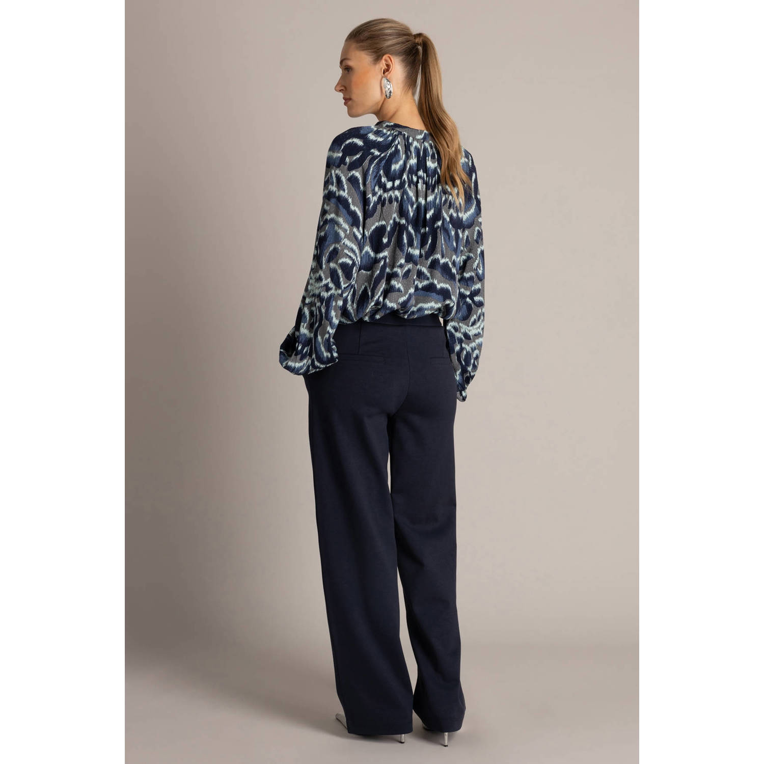 Yest blouse met print grijs meerkleurig