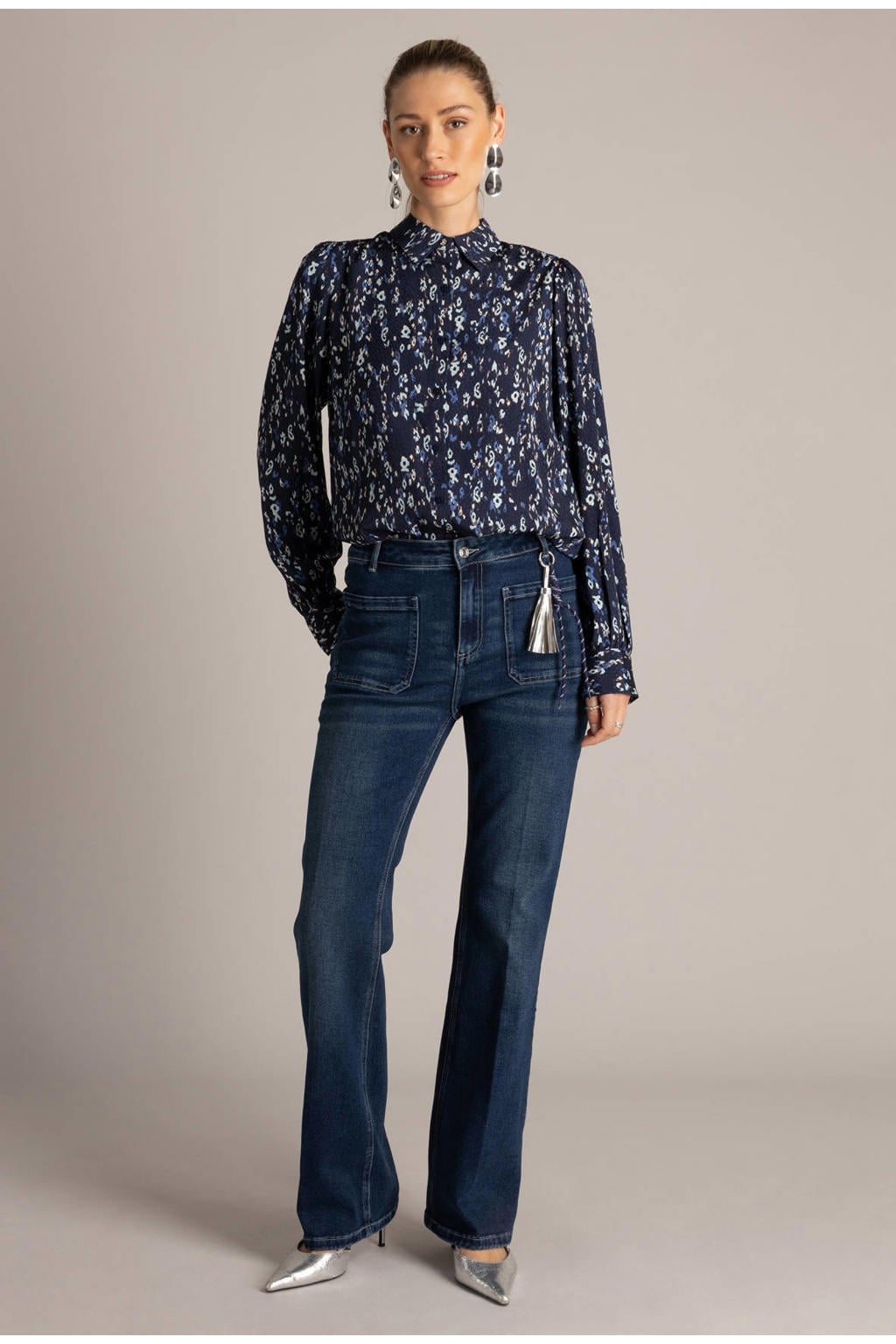 Yest blouse met print - donkerblauw