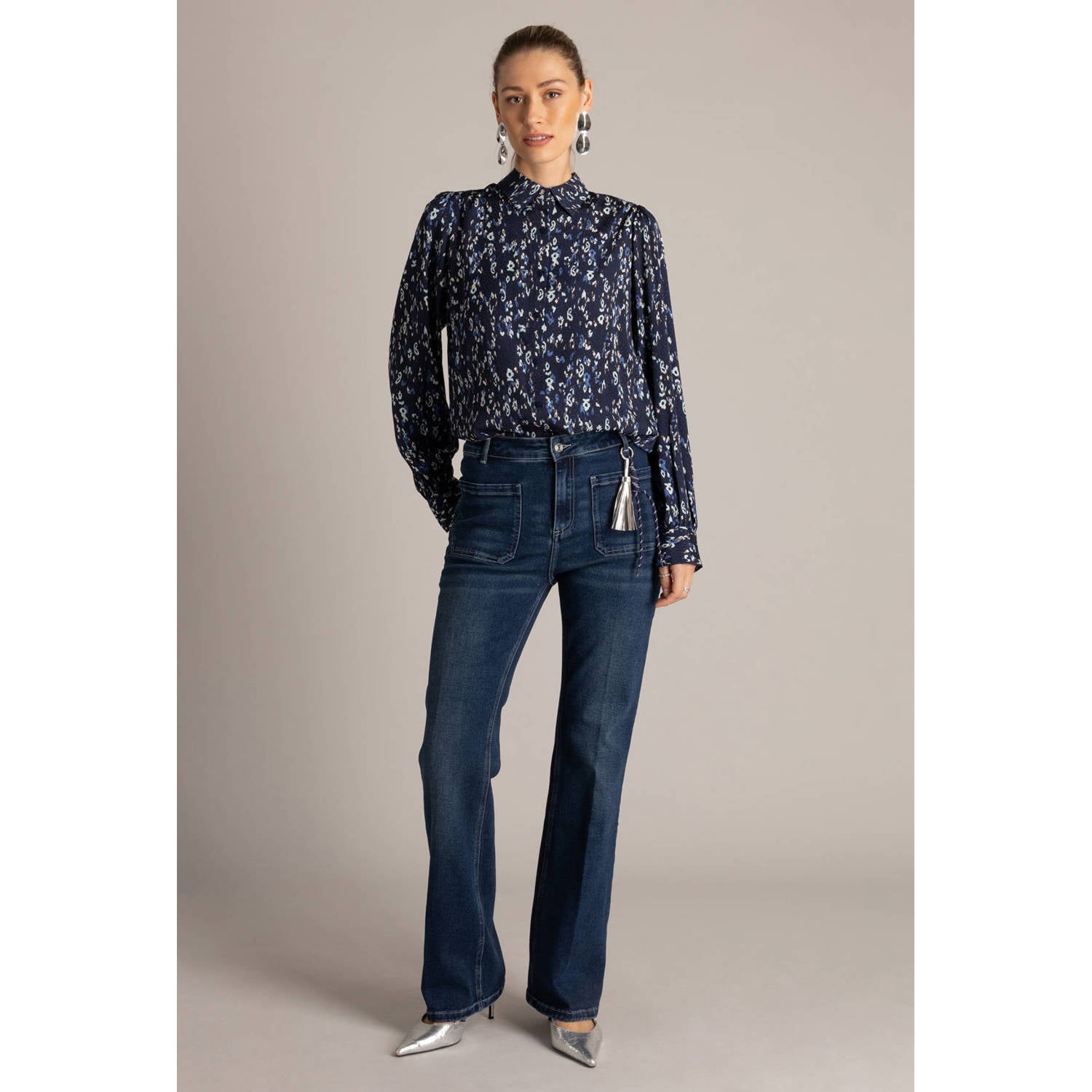 Yest blouse met print donkerblauw