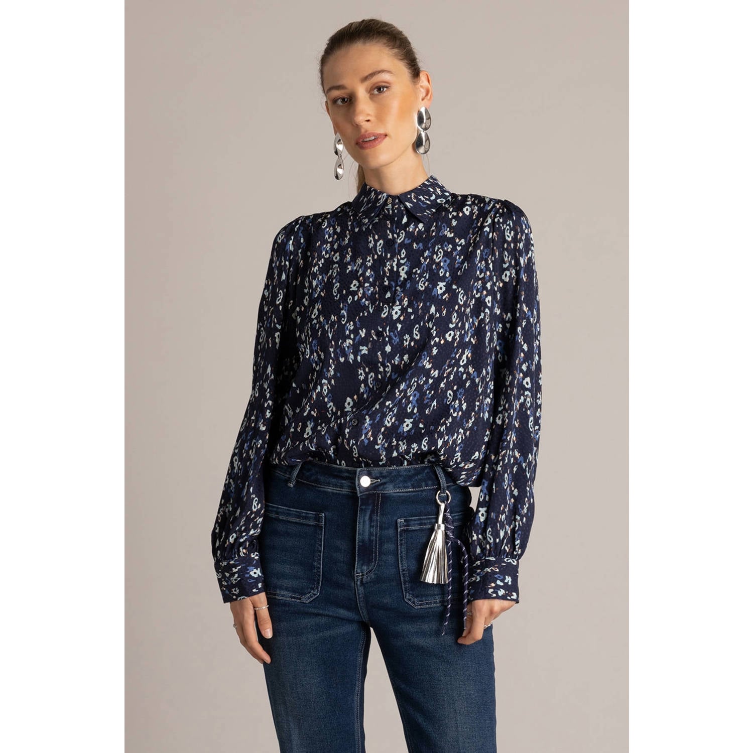 Yest blouse met print donkerblauw